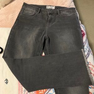 Free people black wash denim with frayed edges